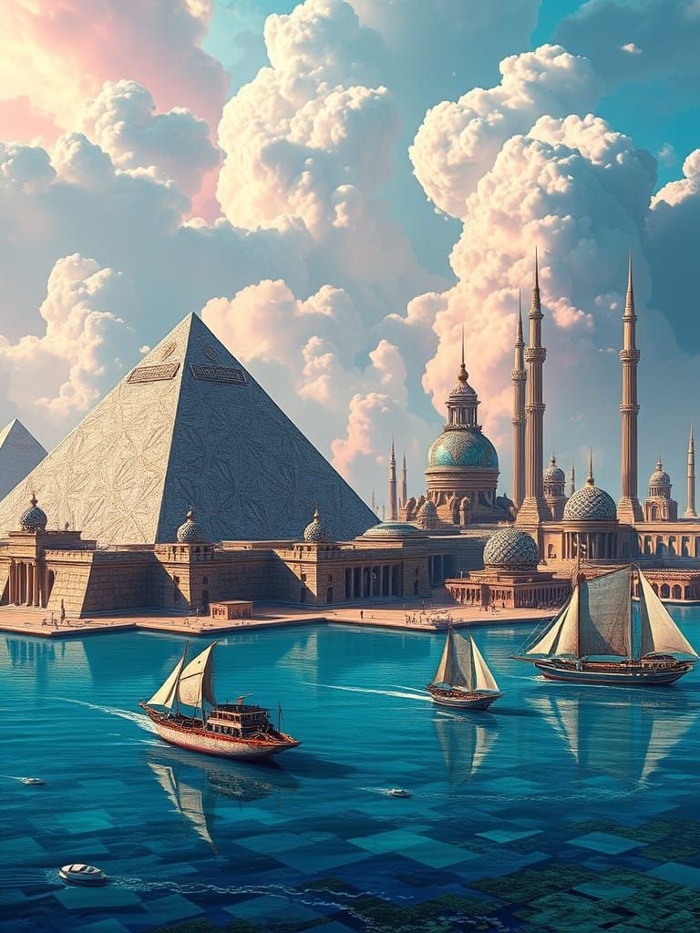 Venusian Seaport of Vepaja in Hyperrealistic Futuristic Styl...