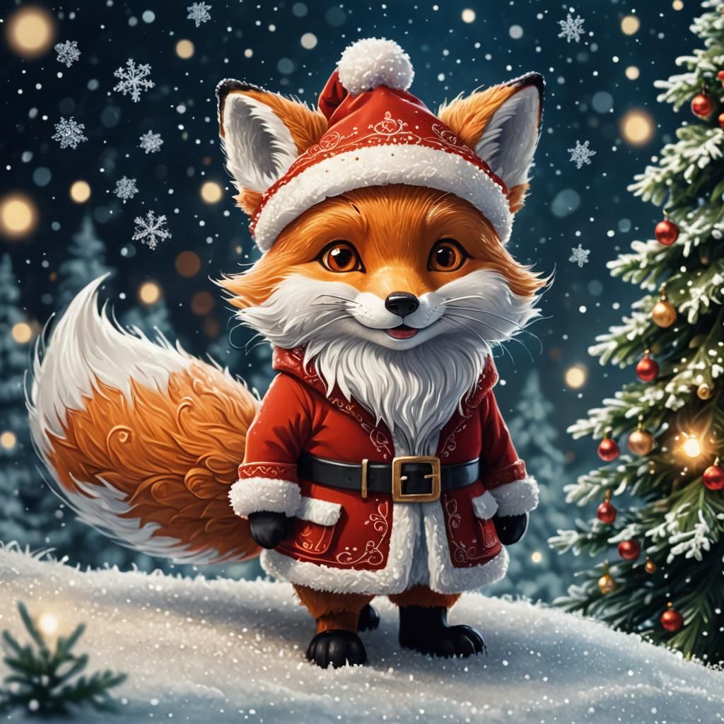 Whimsical Fox Santa Claus in Christmas Attire