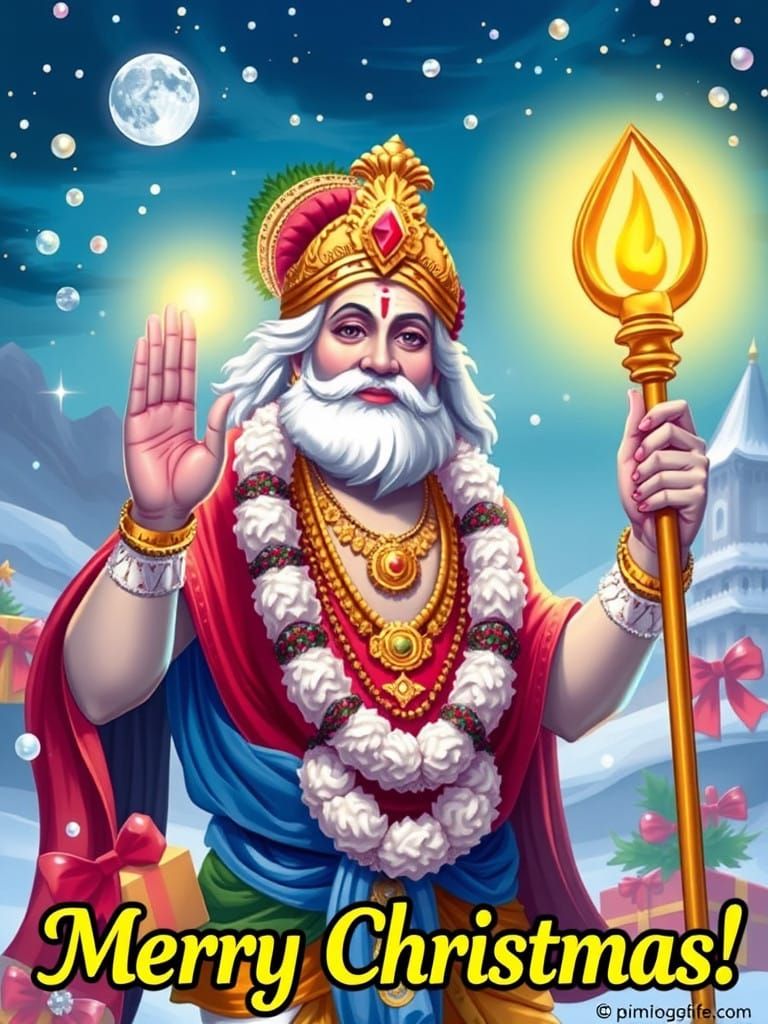 Vishnu Wishes You a Merry Christmas in Vibrant Digital Art