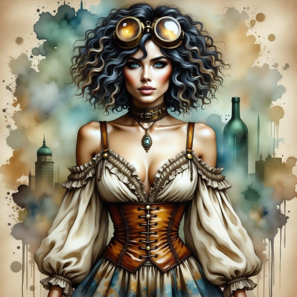 Elegant Steampunk Woman with Brass Accents and Intricate Det...