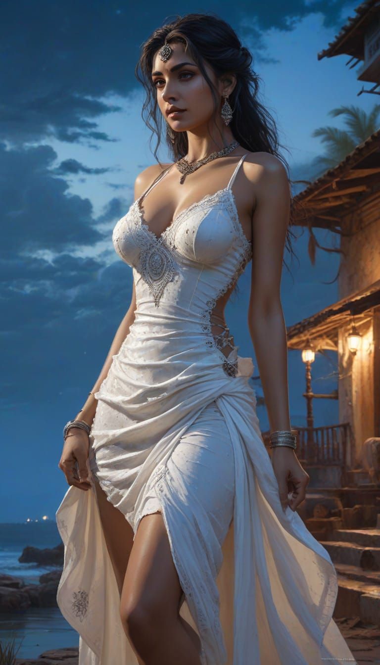 Radiant beauty draped in moonlit allure