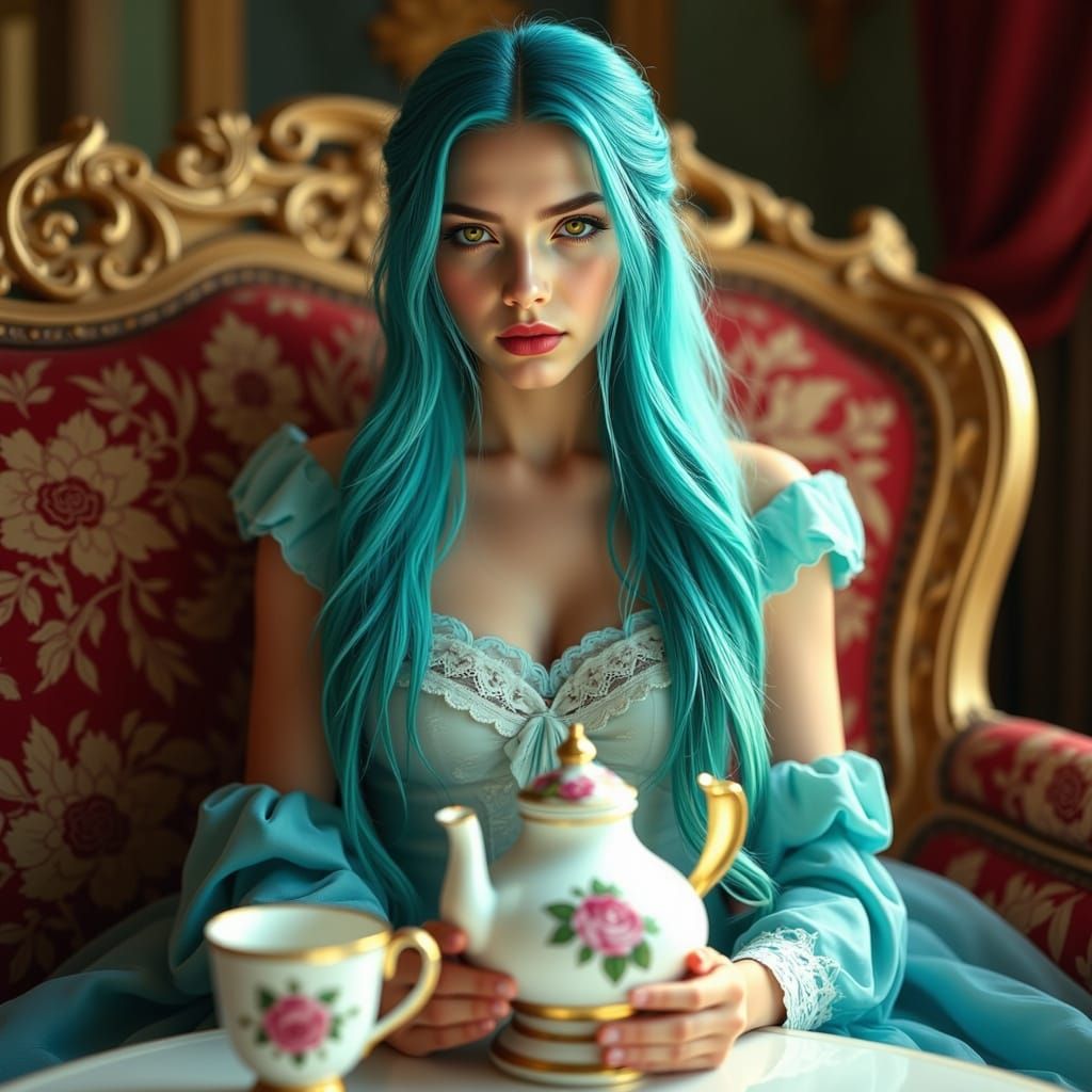 Rococo Azure Beauty in Hyperrealistic Style