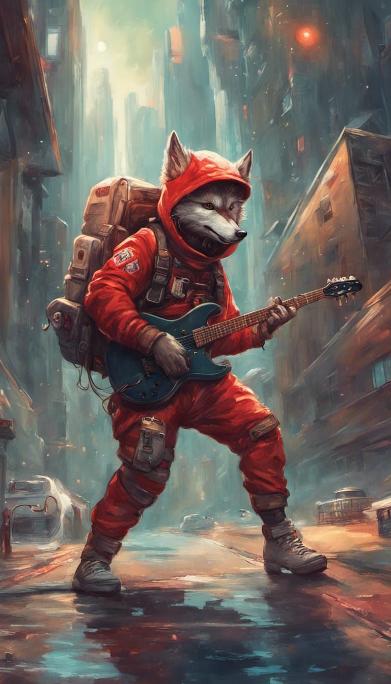 Wolf in Spacesuit Plays Guitar on Moon