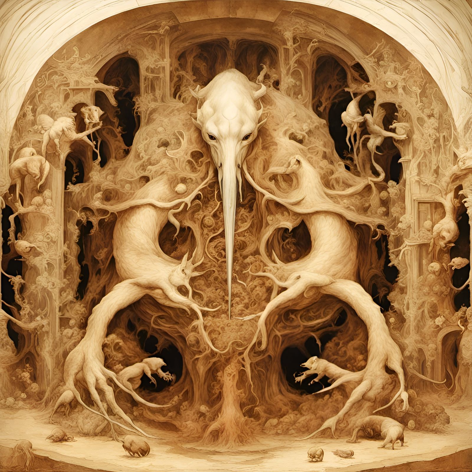 Cryptid Taxidermy in Primitive Structure, Hyperrealistic Art