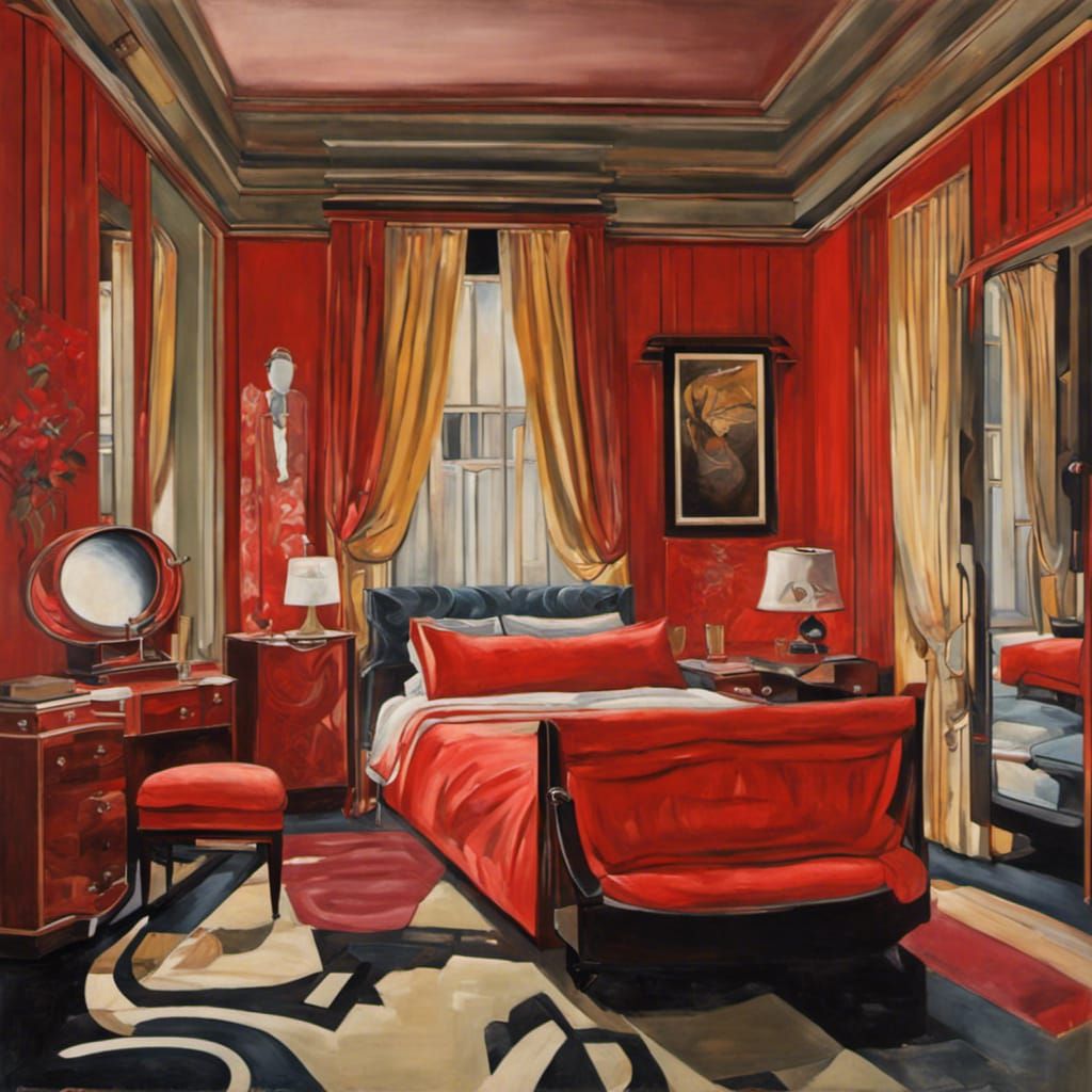 Art Deco Bedroom in Oil Painting Style