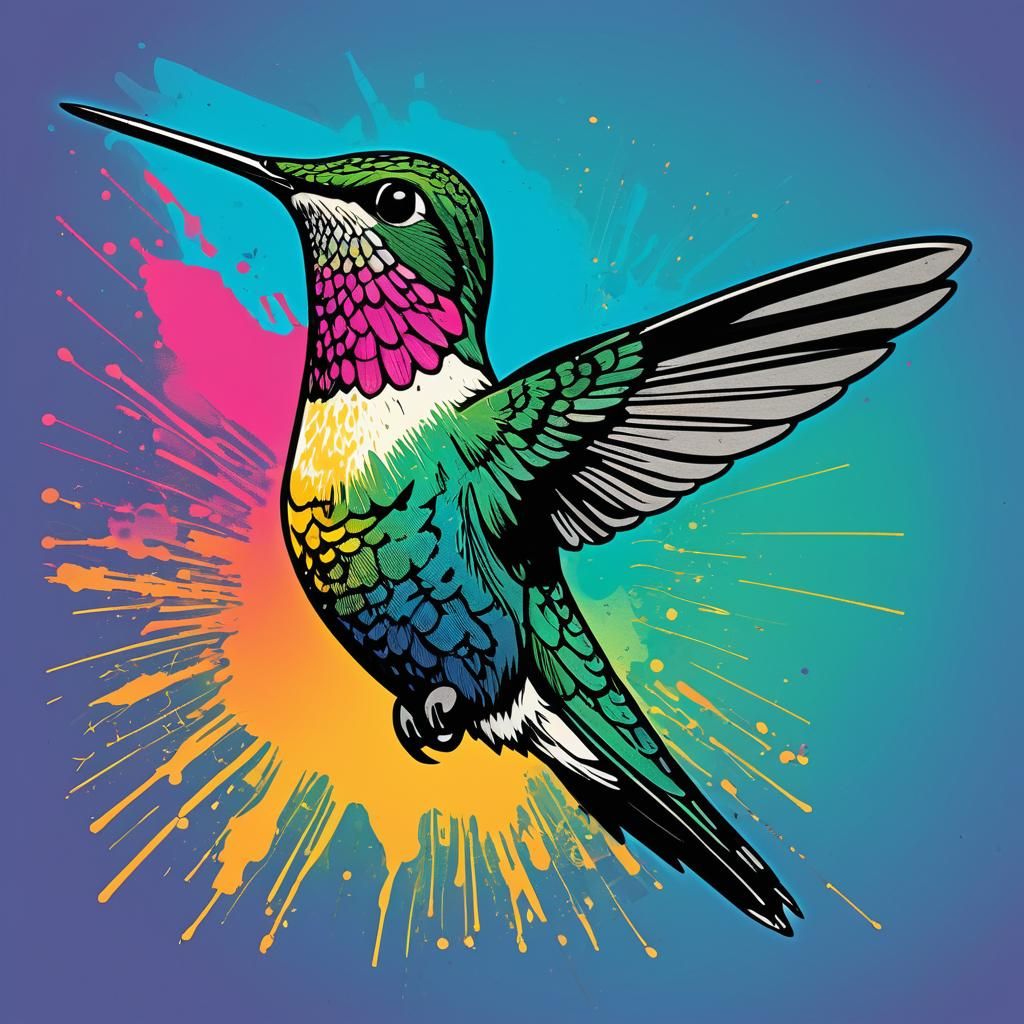 Hummingbird Graphic Screen Print With Graffiti Elements