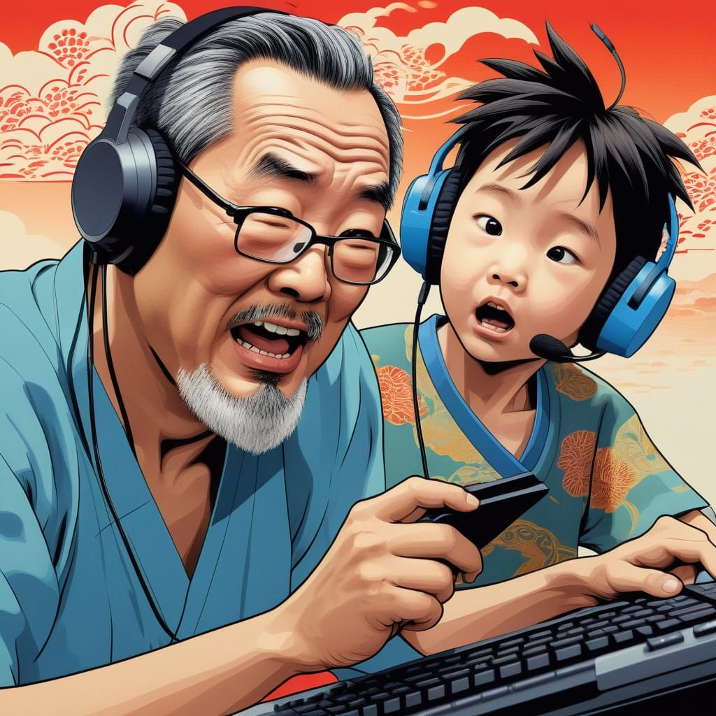 Ukiyo-e Father Loses Game to Son