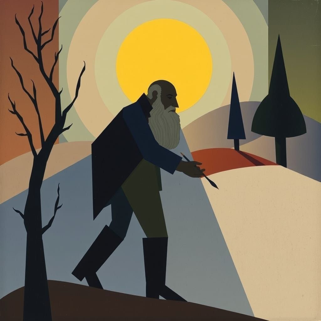 Abstract Cubist Swain Walking at Dawn