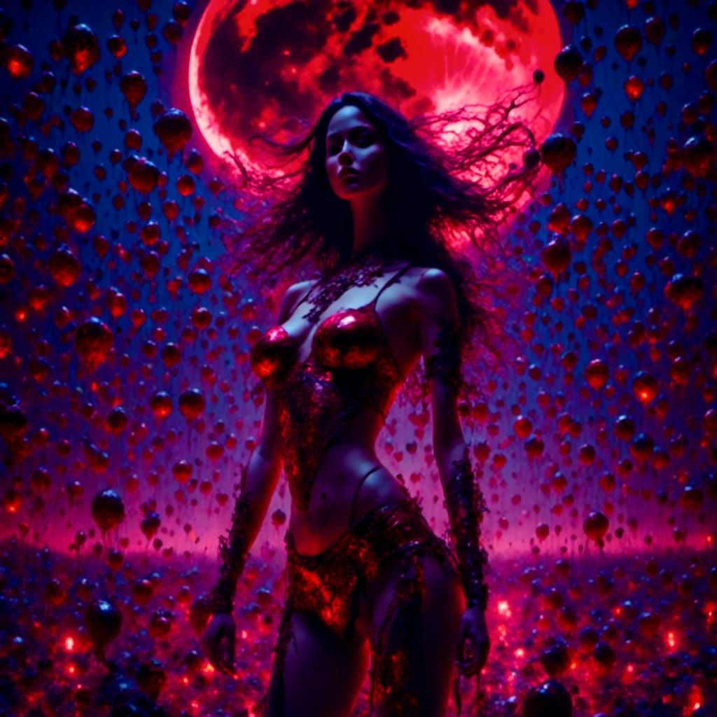 Bikini Girls Gather on Macabre Red Moon