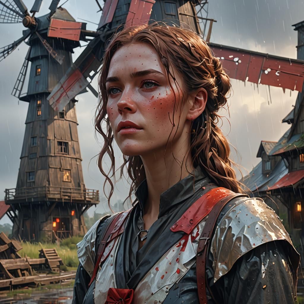 Woman Awaits Love by Ruined Windmill