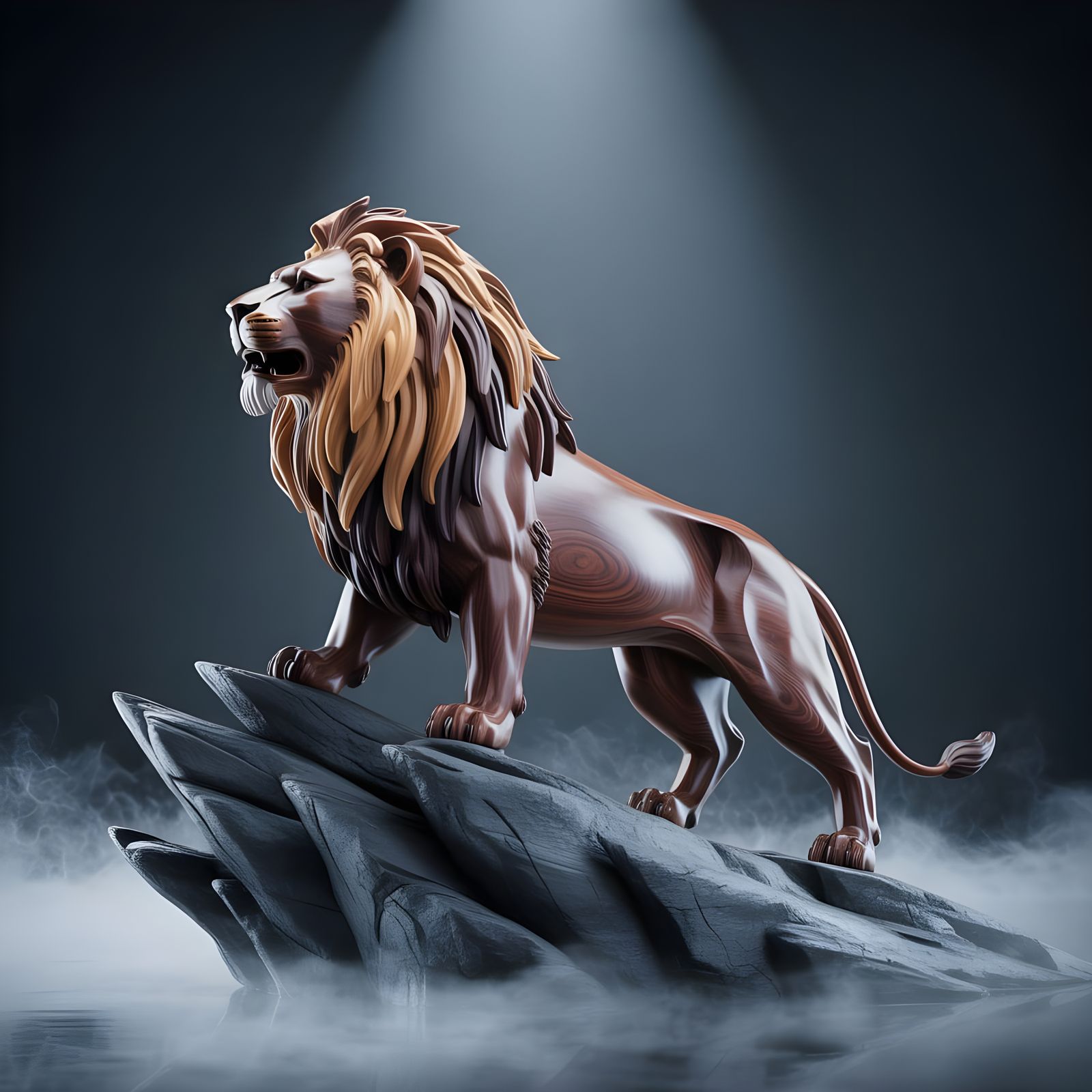 Striking 3D Render of a Wooden Lion Sculpture