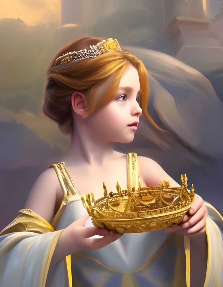 Young Princess Holds Crown: Hyperdetailed Portrait