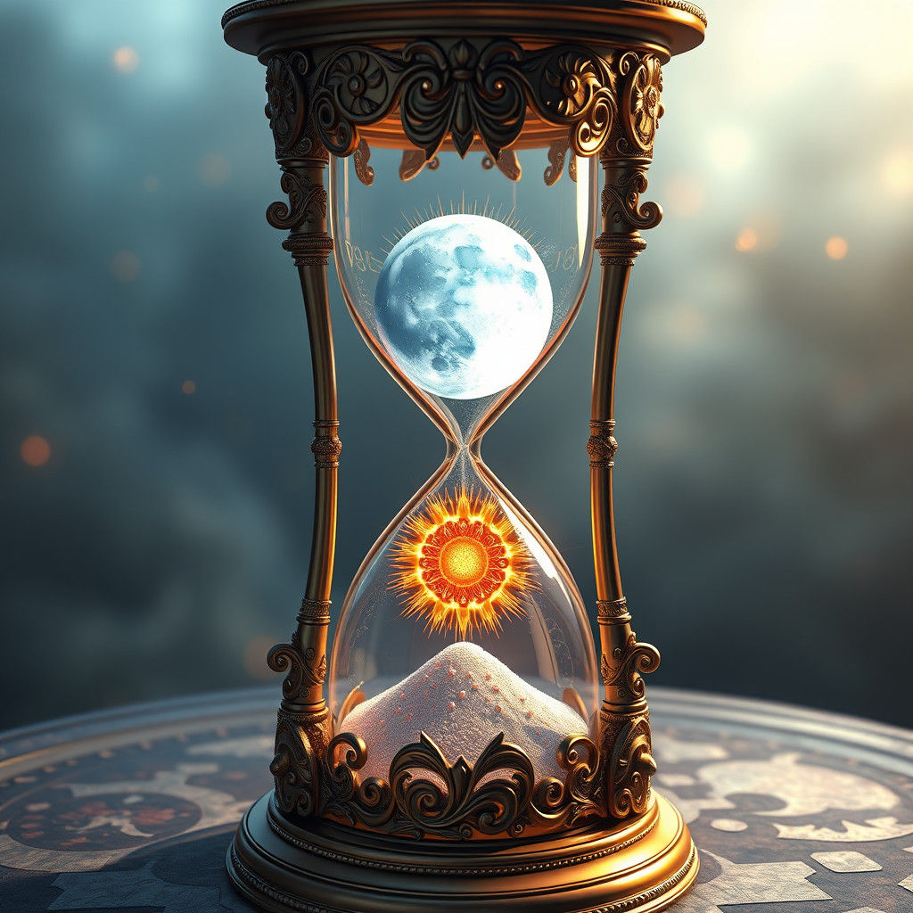 Hourglass with Moon and Sun in Anime Style