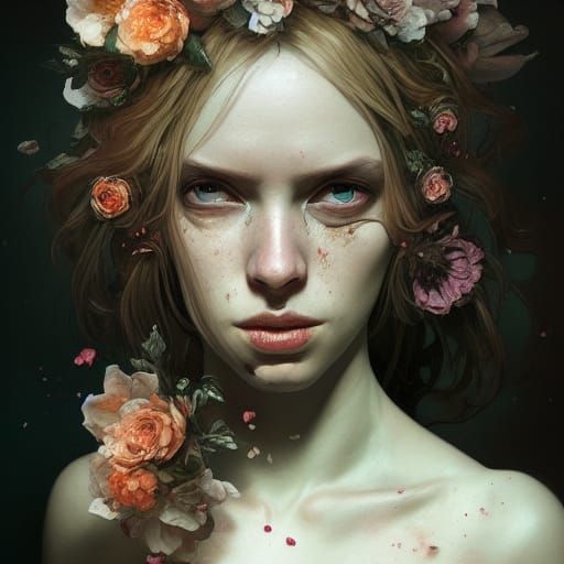 Floral Portrait of Sweet Decay in Hyperdetailed Style