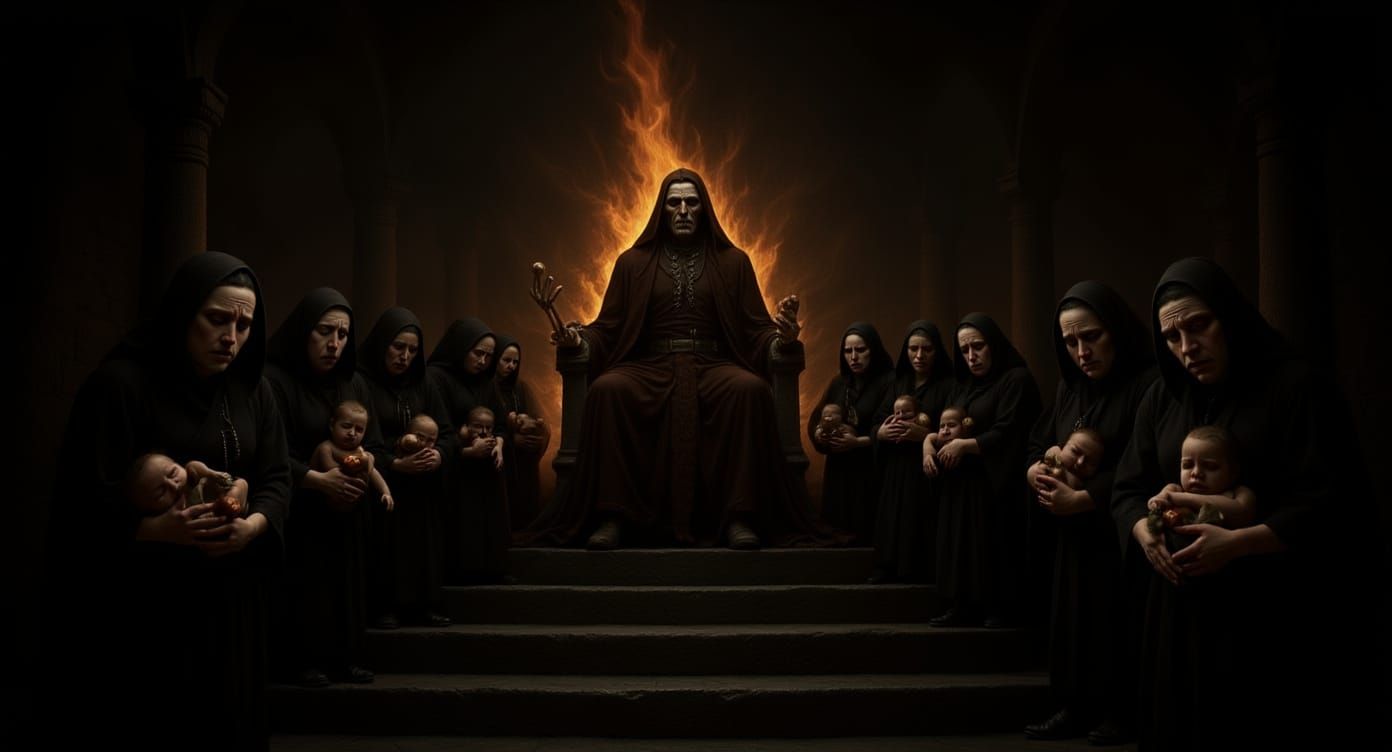 Offering to Moloch: A Ritualistic Procession in Firelight