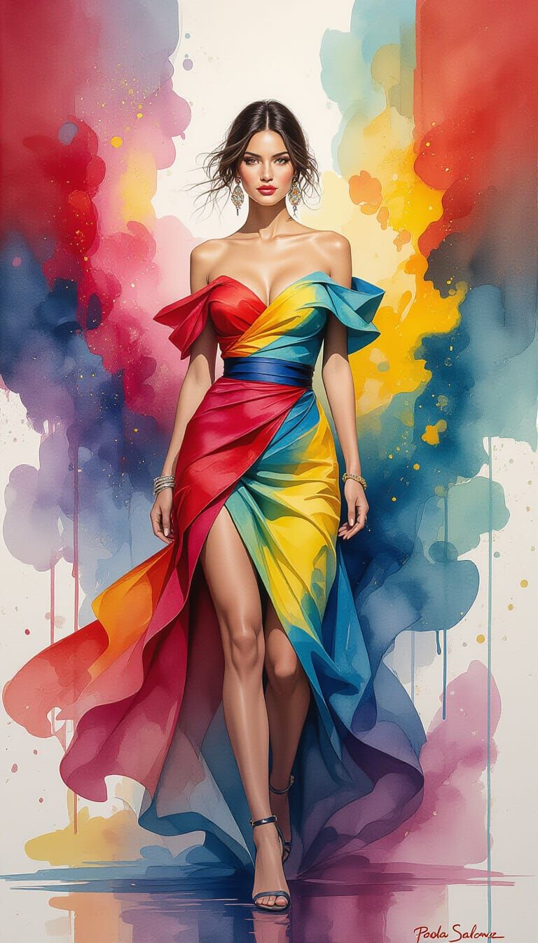 Woman in Storm of Colors: Acrylic and Oil