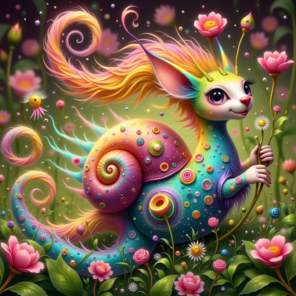 Whimsical Fae Creature Explores Lush Meadow