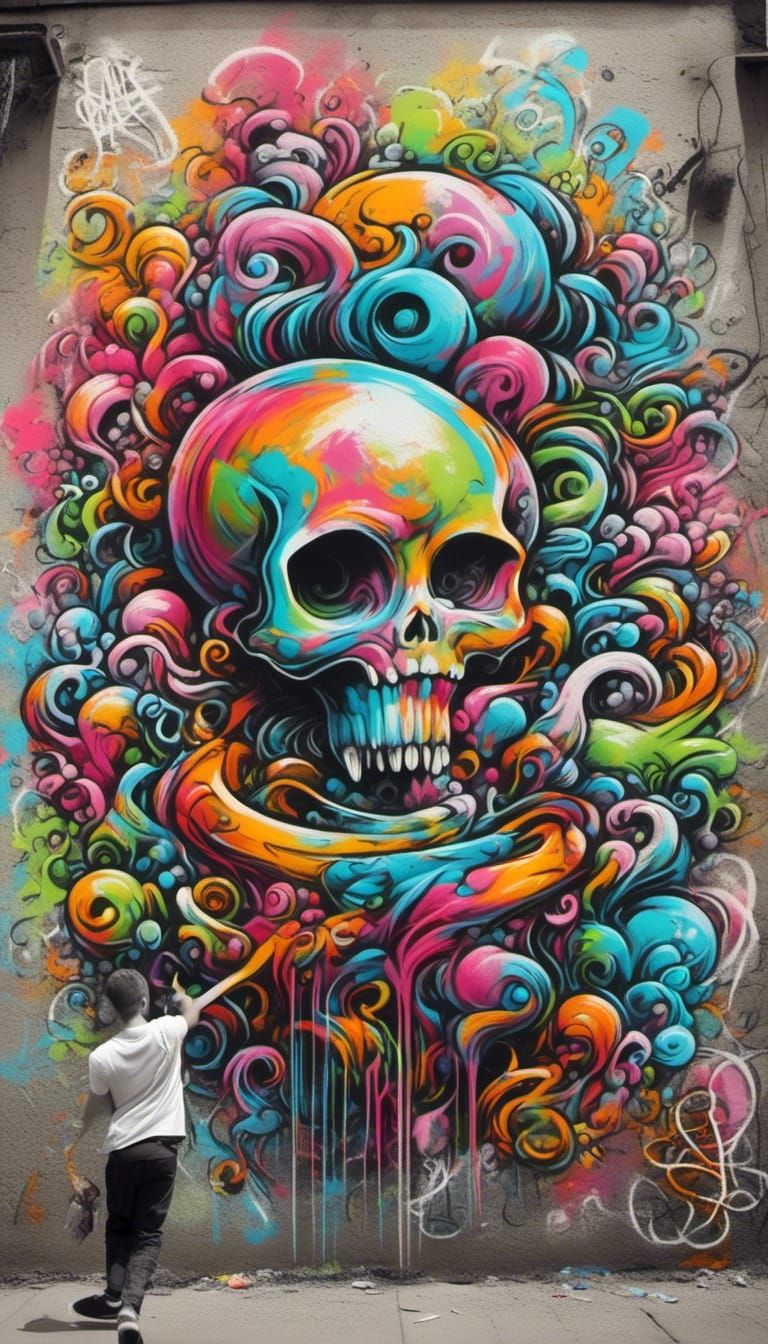 Triumphant Graffiti Art: 7 Ate 9 in Chalk Style