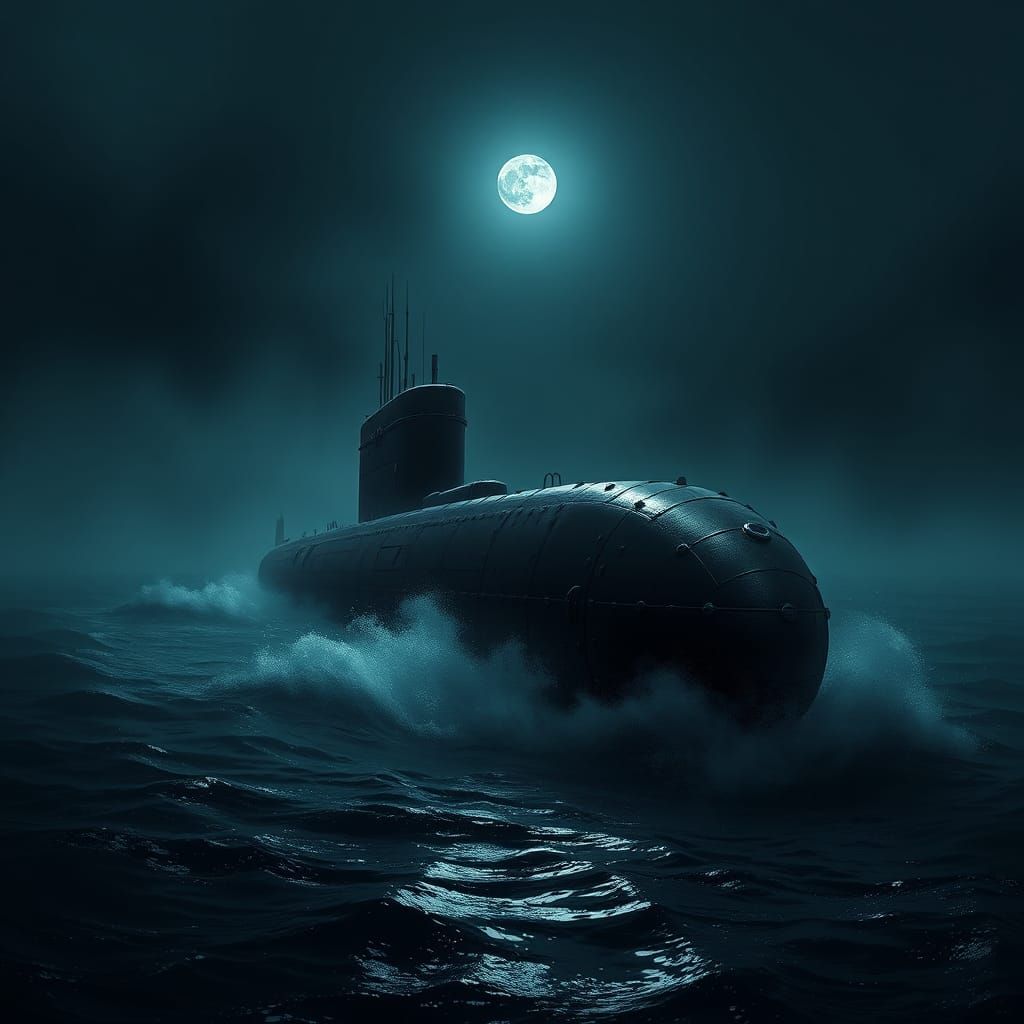 U-Boat Emerges from Misty North Atlantic Waters