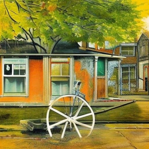 Penny-Farthing Bicycle at Traffic Light in Expressionist Sty...