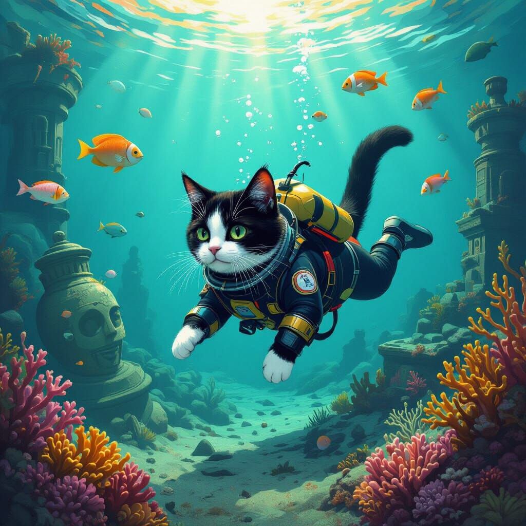 Tuxedo Cat's Underwater Adventure in Sunken City