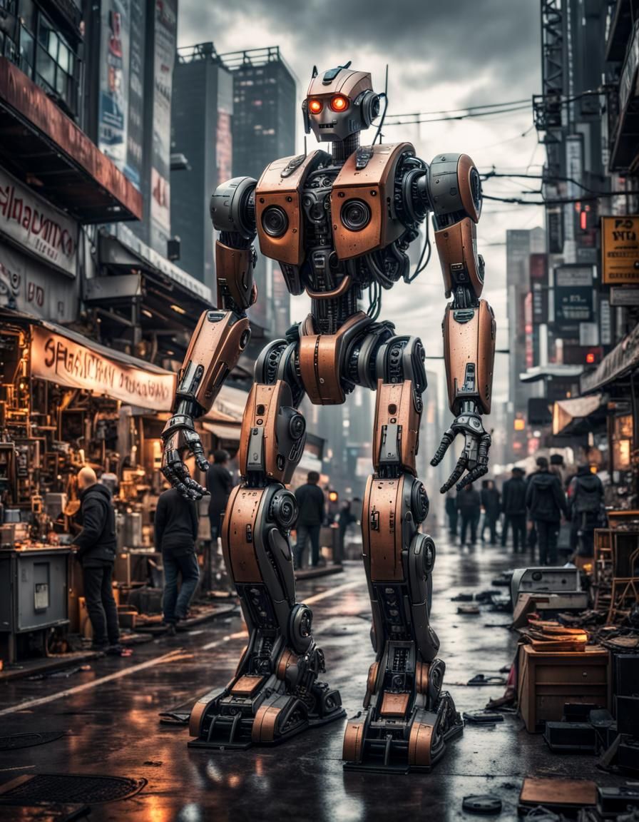 Hyperrealistic Bipedal Robot Cityscape