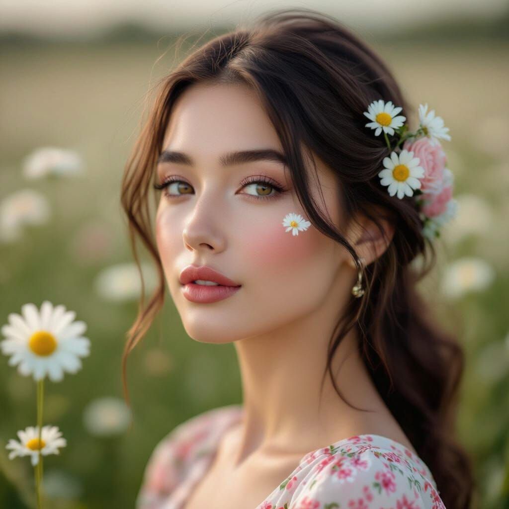 Dreamy Portrait of a Woman with Flowers