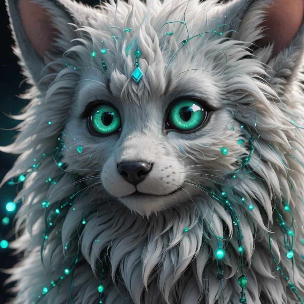 Furry Animal with Emerald Eyes in 3D Render