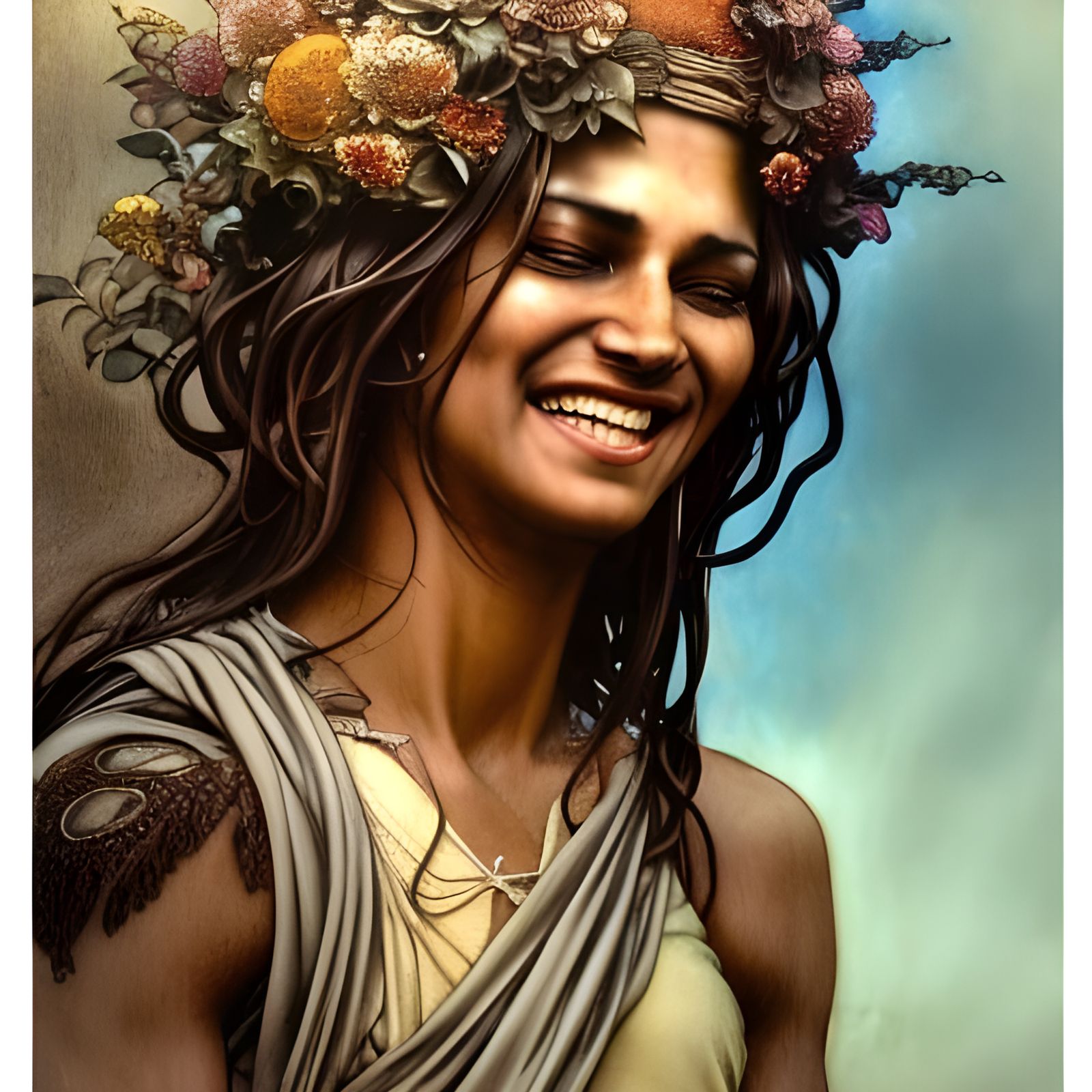 Happy Brown Skinned Woman: Charcoal and Pastel Portrait