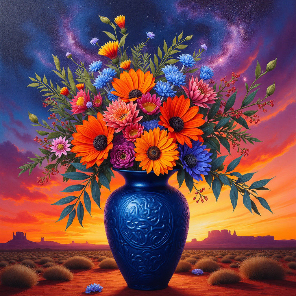 Australian Flowers in Egyptian Vase at Sunset