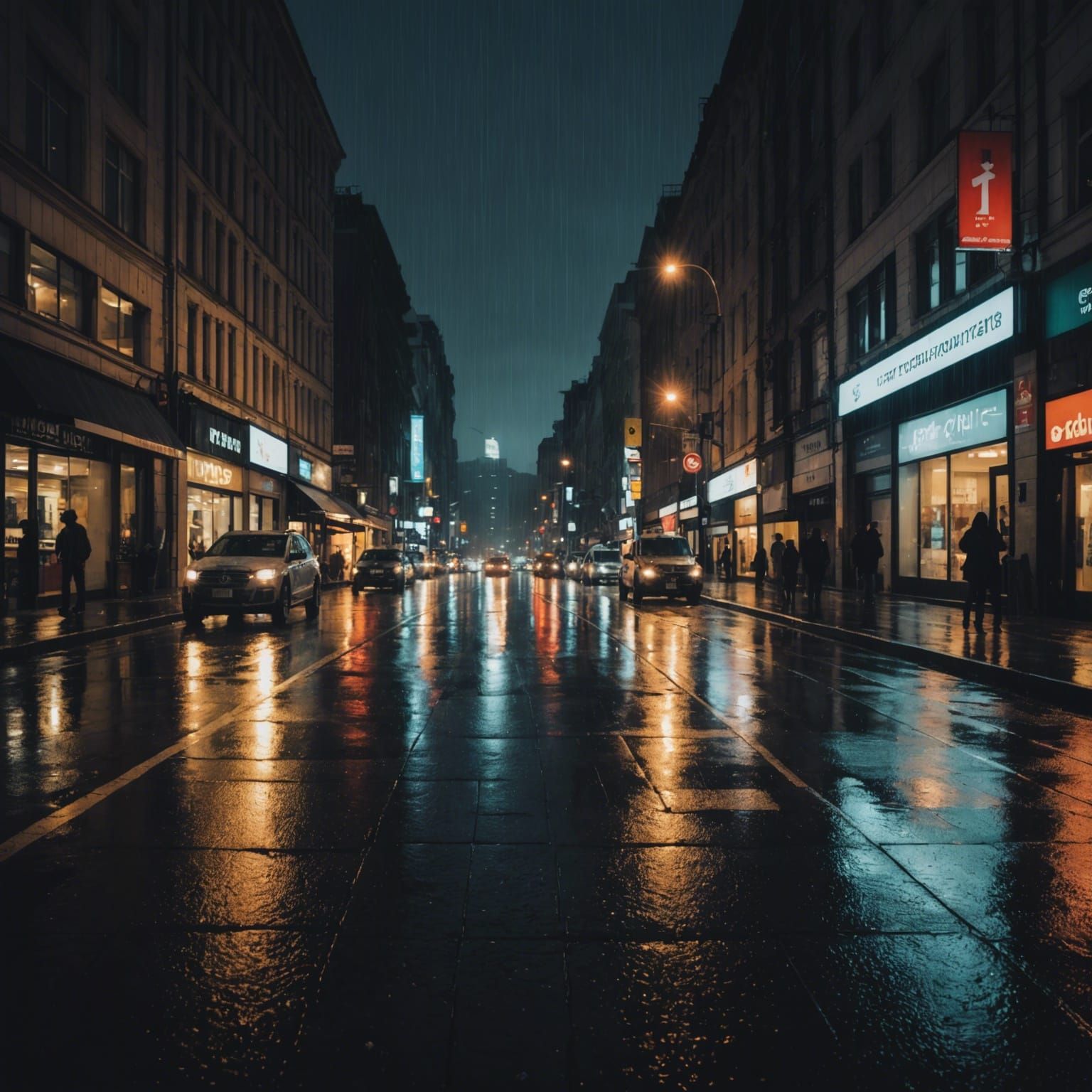 Rainy Night Cityscape