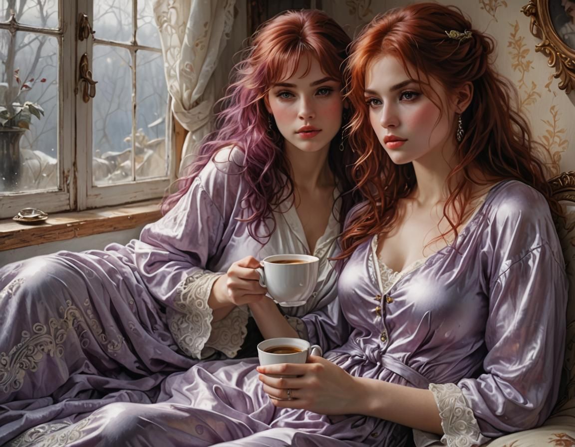 Woman Relaxing with Coffee: Hyperrealistic Illustration