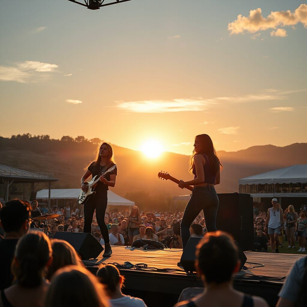 Golden Hour Festival Scene in Hyper Realistic Style