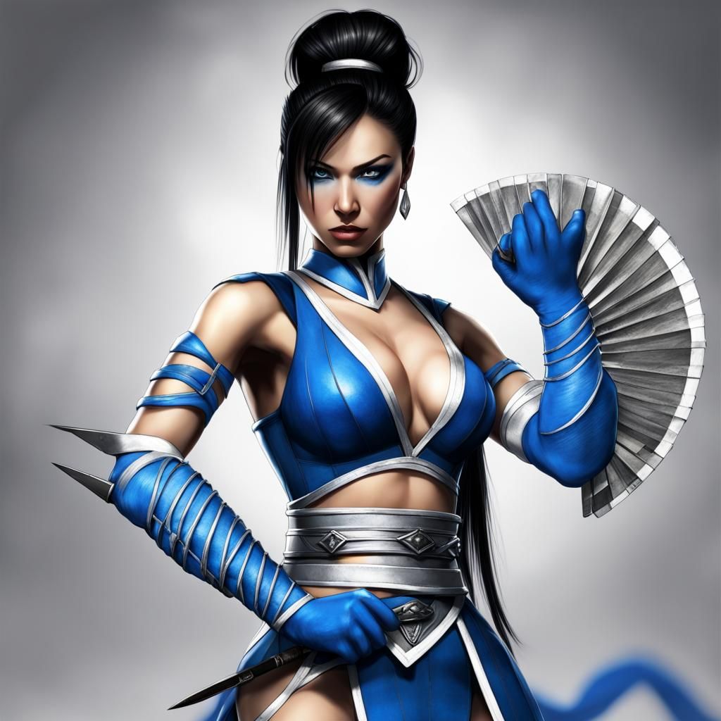 Kitana from Mortal Kombat with Blue Fans