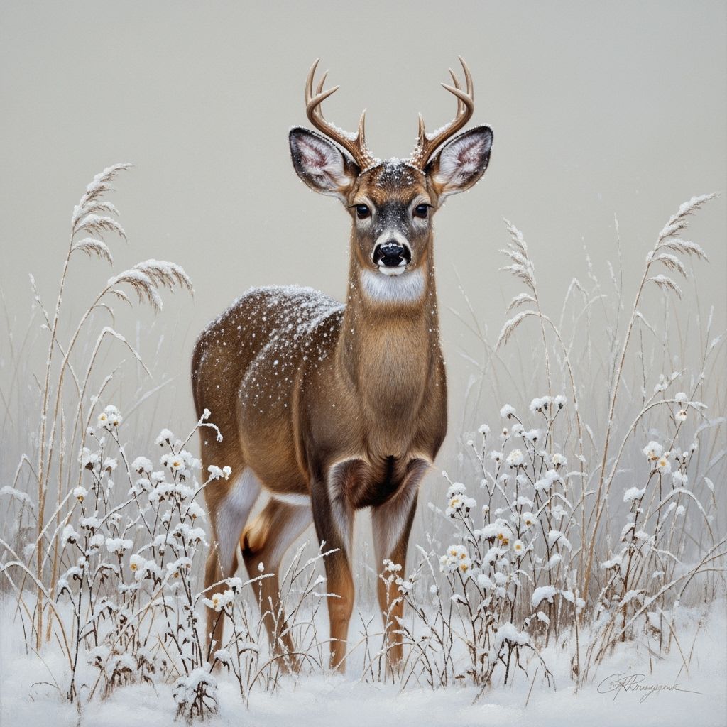 Serene Young Deer in Snowy Winter Landscape