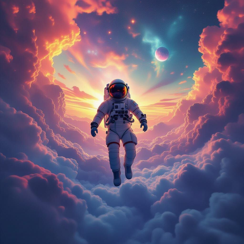 Astronaut in Surreal Dreamscape: Detailed Matte Painting
