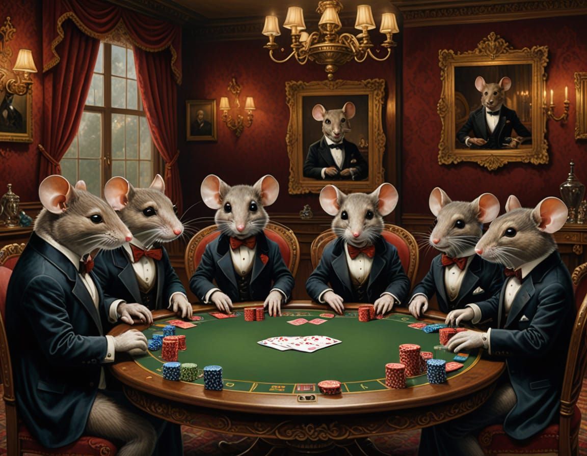 Anthropomorphic Rodents Gather for a Night of Poker in a Vin...