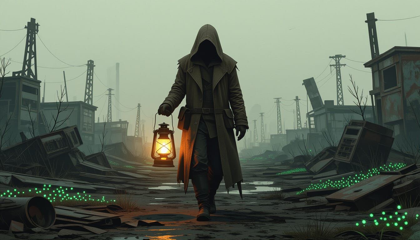 Wasteland Wanderer with Lantern in Dramatic Lighting
