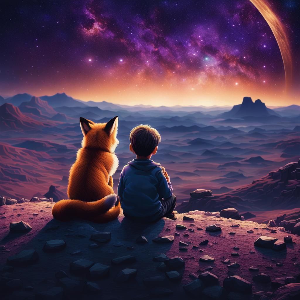 Boy and Fox Watch Universe in Cinematic Style