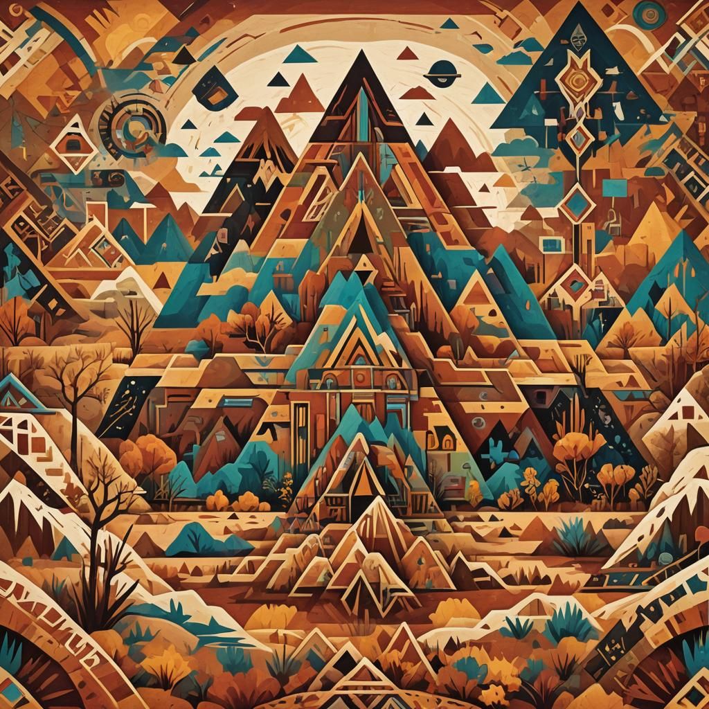 Navajo Sandpainting in Cubist Style