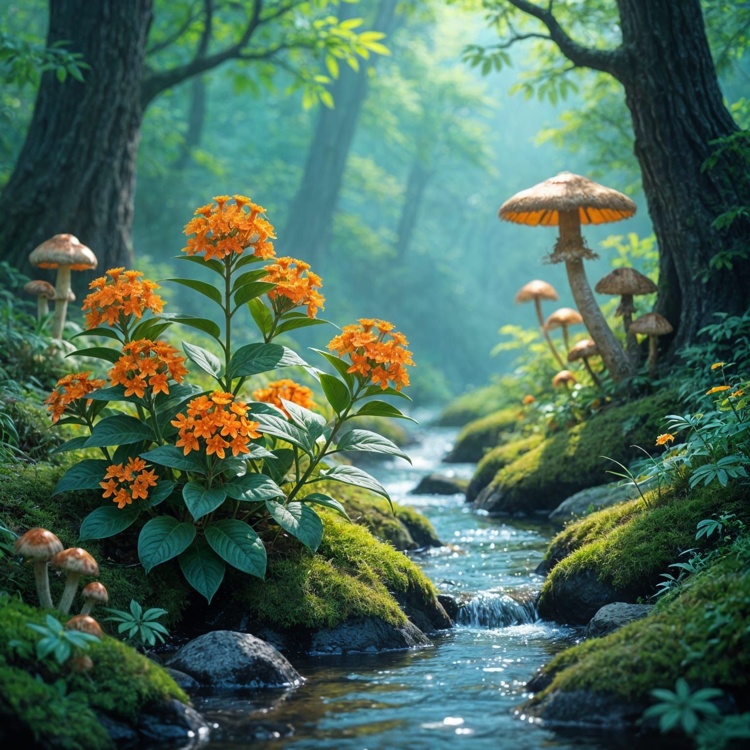 Orange Butterfly Weed Flower in Forest Scene