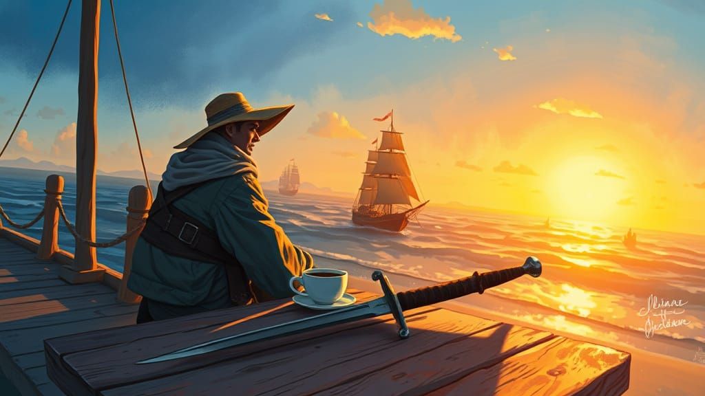 A Sunset Warrior's Peaceful Pier Moment