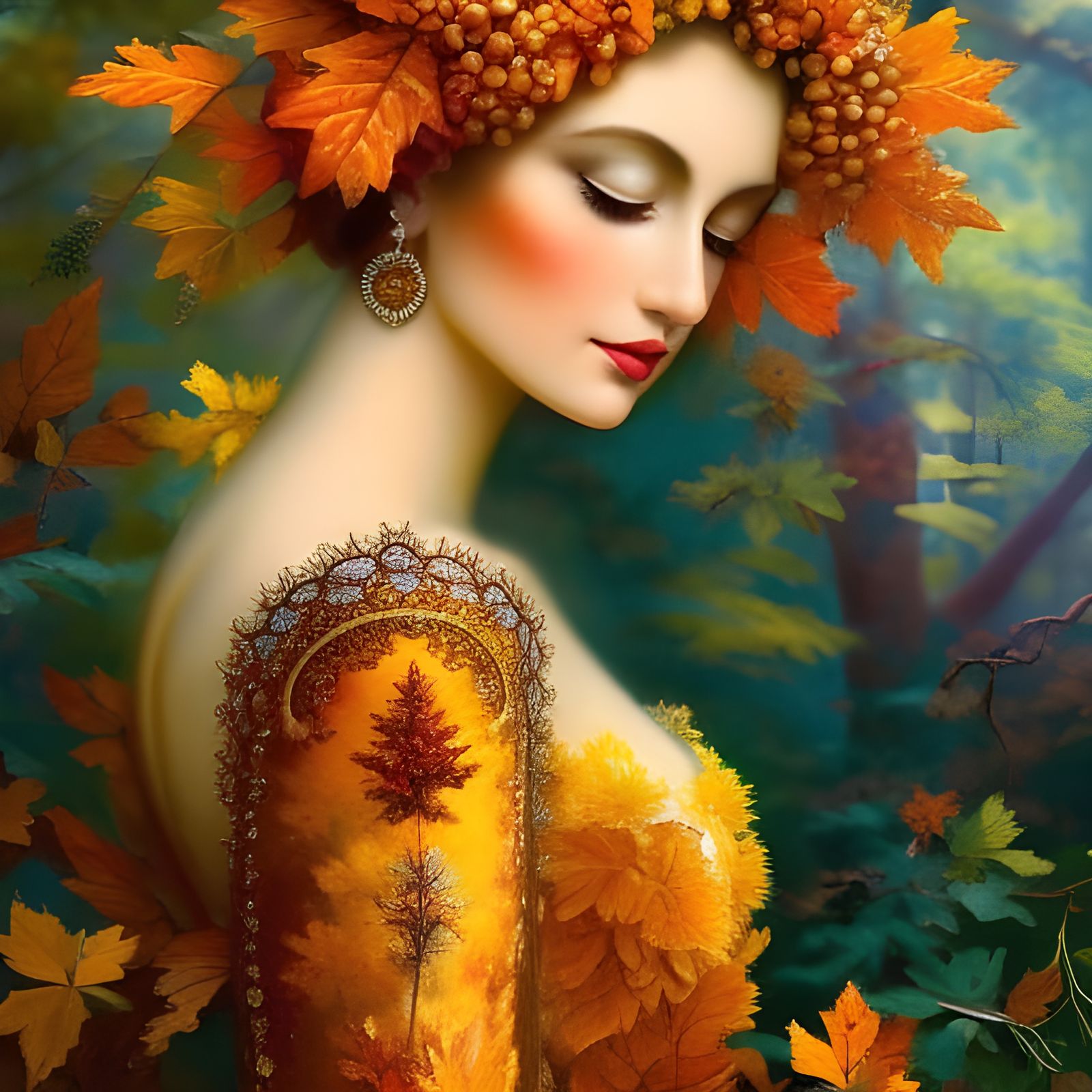 Autumn Goddess Portrait in Rococo Style
