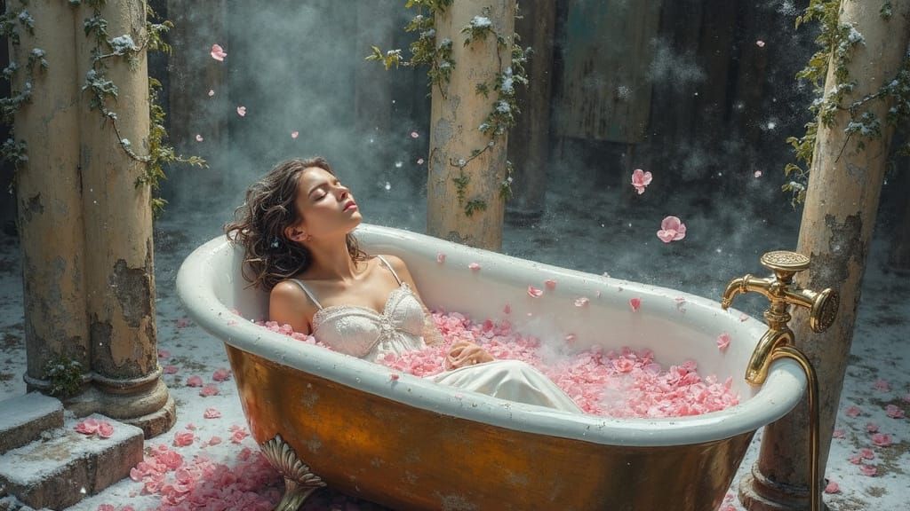 Princess Snow in Rose Petal Bathtub: Textured Speedpaint