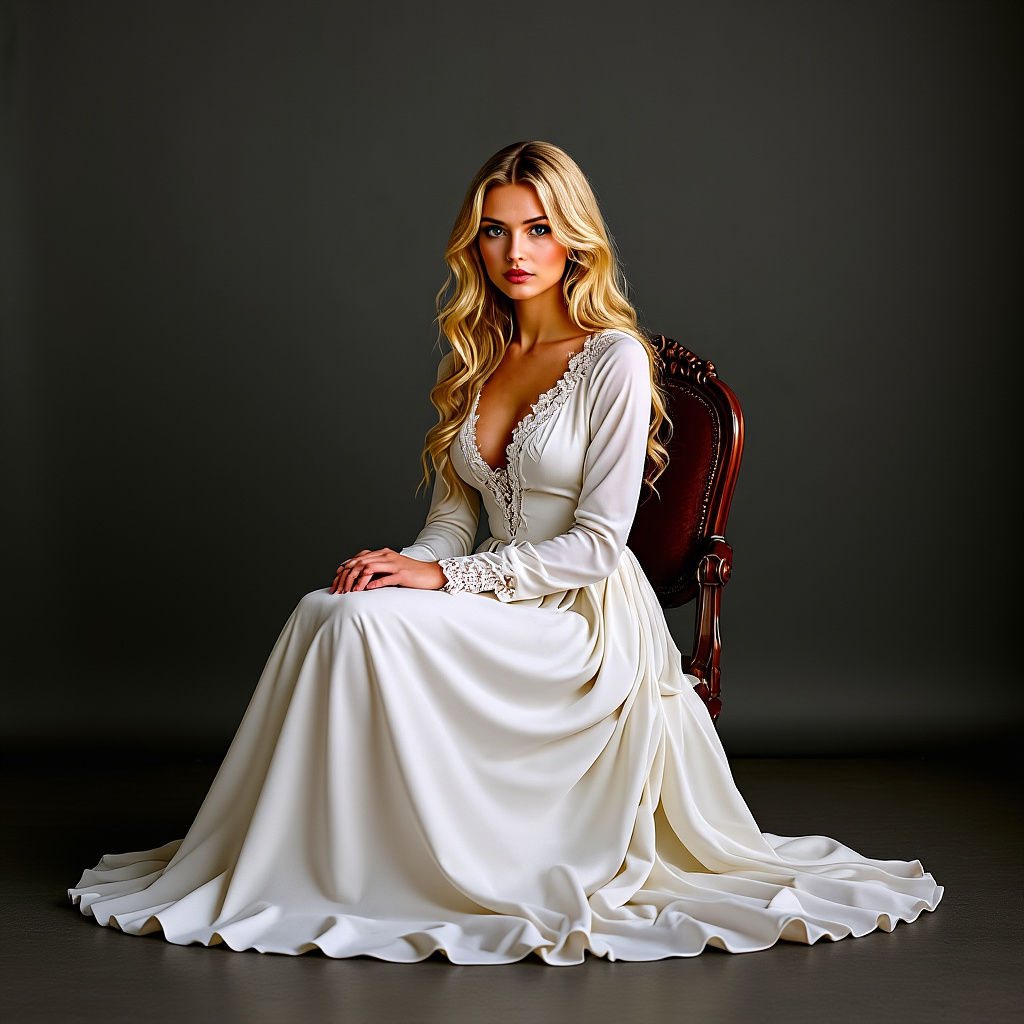 Dreamy Russian Woman with Keys to a Golden Library