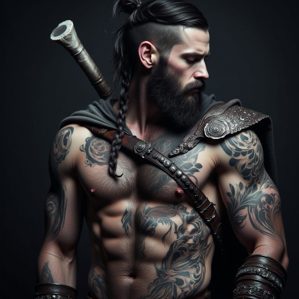 Viking Warrior in Norse Tattoo Art