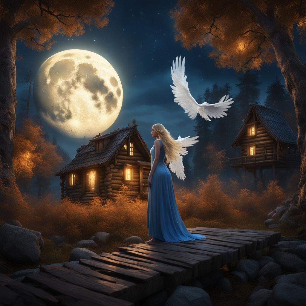 Angel Rescuing Woman: Detailed Matte Painting