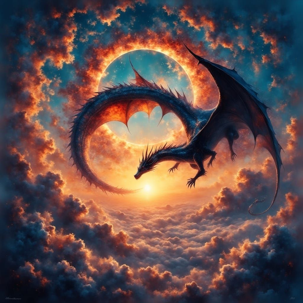 Majestic Dragon Soars Through Celestial Vortex