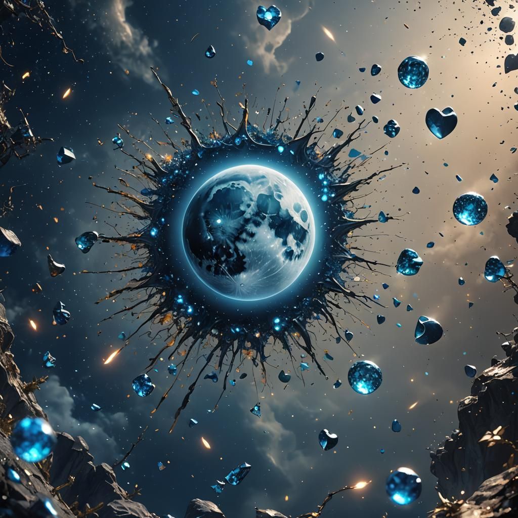 Magical Blue Moon with Heart Sparks