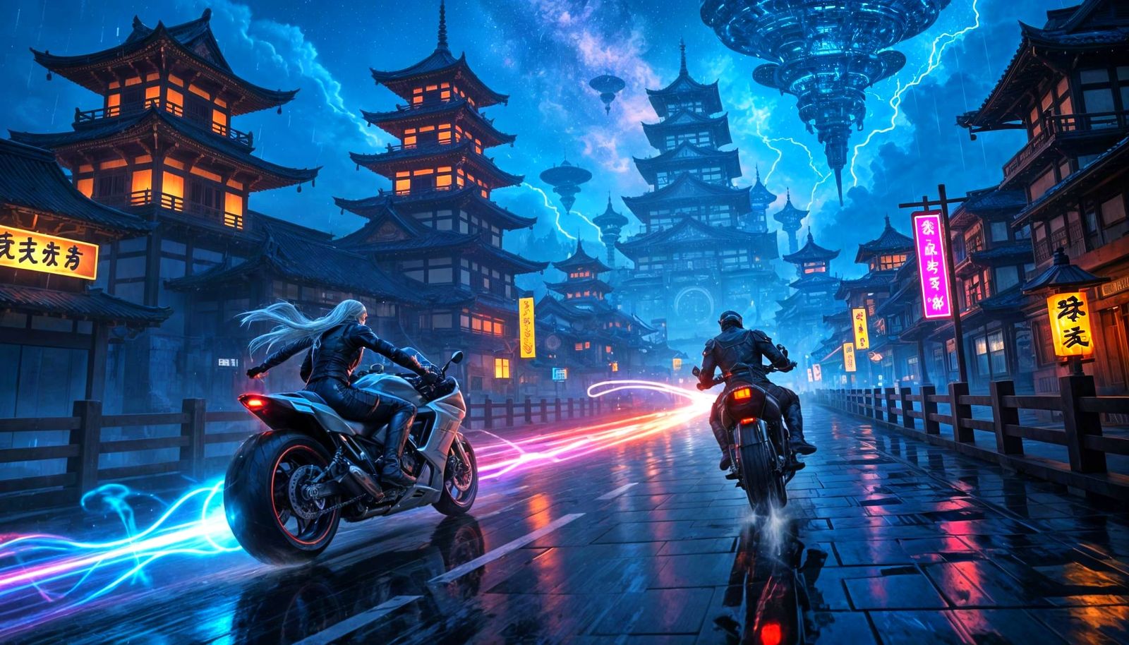 Elven Samurai and Dwarven Mechanic in High-Speed Chase